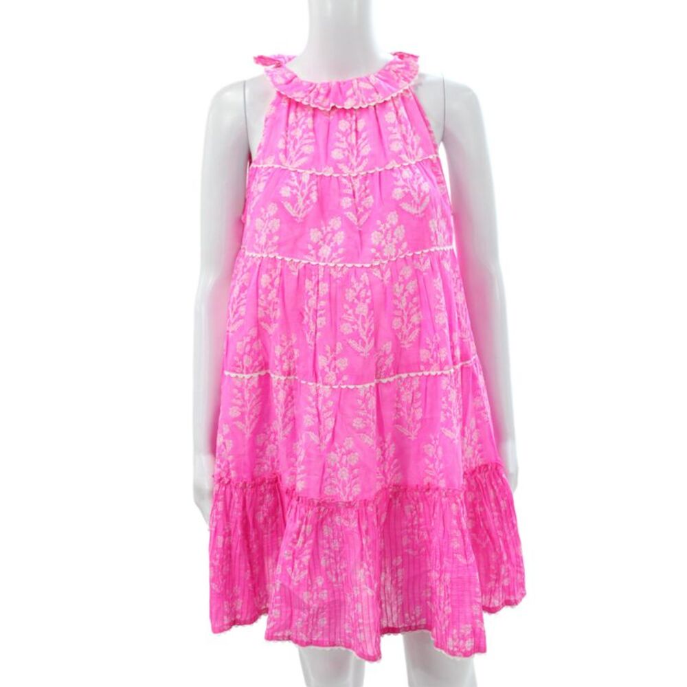 Juliet Dunn Women Dress Pink Floral Halter Tie Midi Cotton Sleeveless Size 1